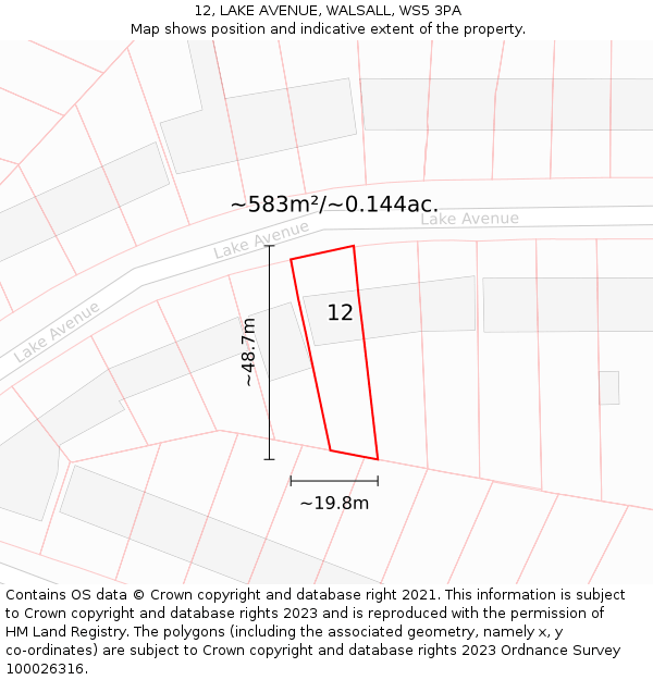 12, LAKE AVENUE, WALSALL, WS5 3PA: Plot and title map