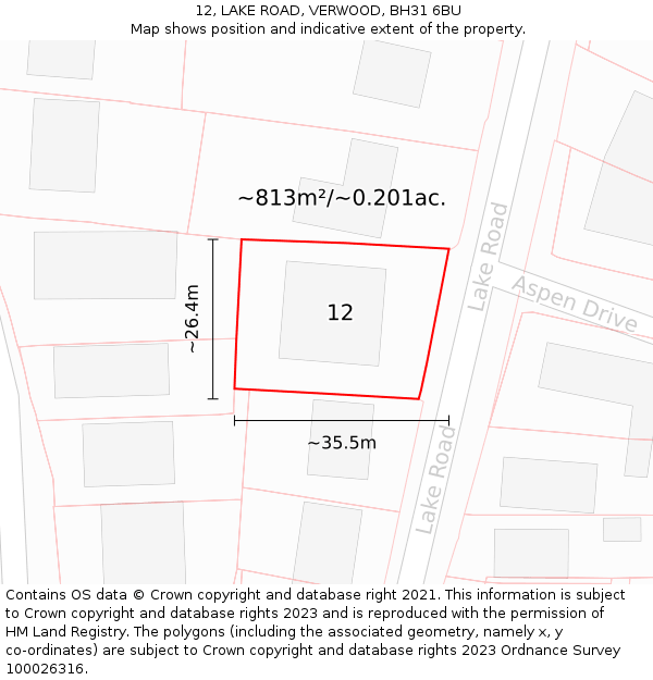 12, LAKE ROAD, VERWOOD, BH31 6BU: Plot and title map