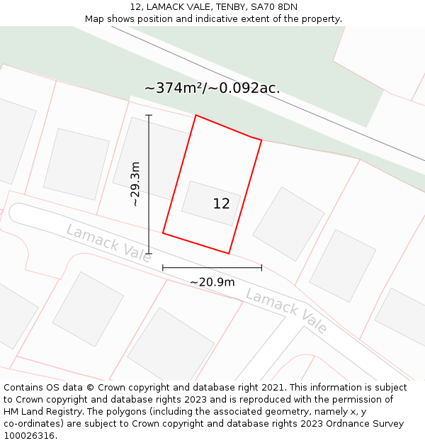 12, LAMACK VALE, TENBY, SA70 8DN: Plot and title map