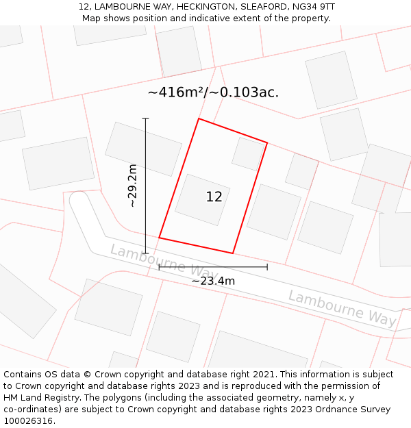 12, LAMBOURNE WAY, HECKINGTON, SLEAFORD, NG34 9TT: Plot and title map