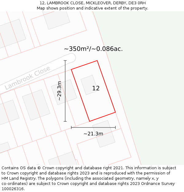 12, LAMBROOK CLOSE, MICKLEOVER, DERBY, DE3 0RH: Plot and title map