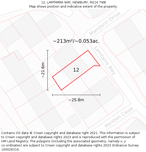 12, LAMTARRA WAY, NEWBURY, RG14 7WB: Plot and title map