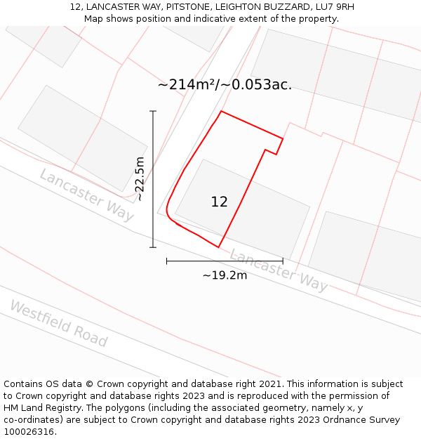 12, LANCASTER WAY, PITSTONE, LEIGHTON BUZZARD, LU7 9RH: Plot and title map
