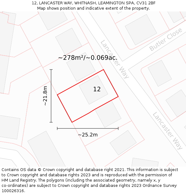 12, LANCASTER WAY, WHITNASH, LEAMINGTON SPA, CV31 2BF: Plot and title map