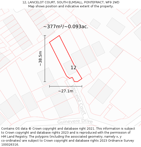 12, LANCELOT COURT, SOUTH ELMSALL, PONTEFRACT, WF9 2WD: Plot and title map