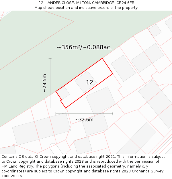 12, LANDER CLOSE, MILTON, CAMBRIDGE, CB24 6EB: Plot and title map