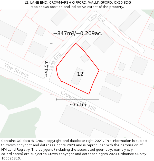 12, LANE END, CROWMARSH GIFFORD, WALLINGFORD, OX10 8DG: Plot and title map