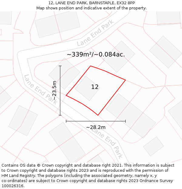 12, LANE END PARK, BARNSTAPLE, EX32 8PP: Plot and title map