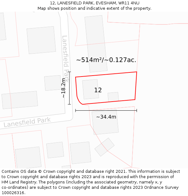 12, LANESFIELD PARK, EVESHAM, WR11 4NU: Plot and title map
