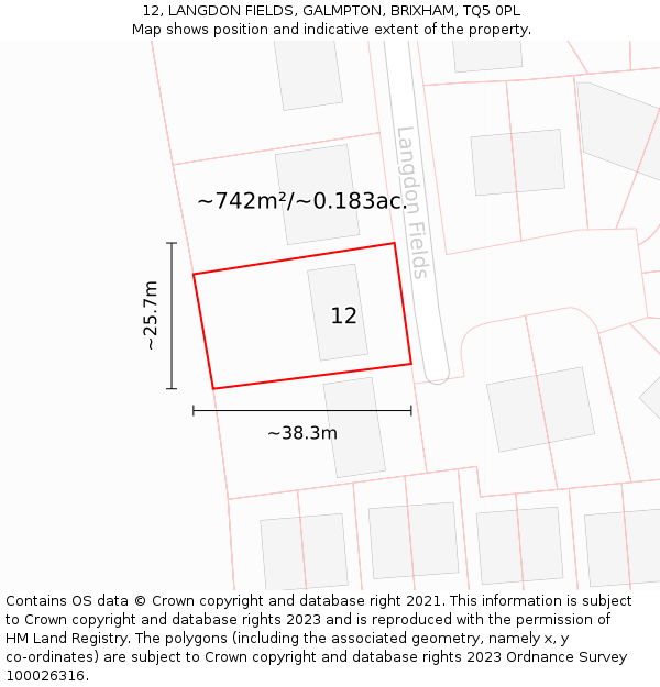 12, LANGDON FIELDS, GALMPTON, BRIXHAM, TQ5 0PL: Plot and title map