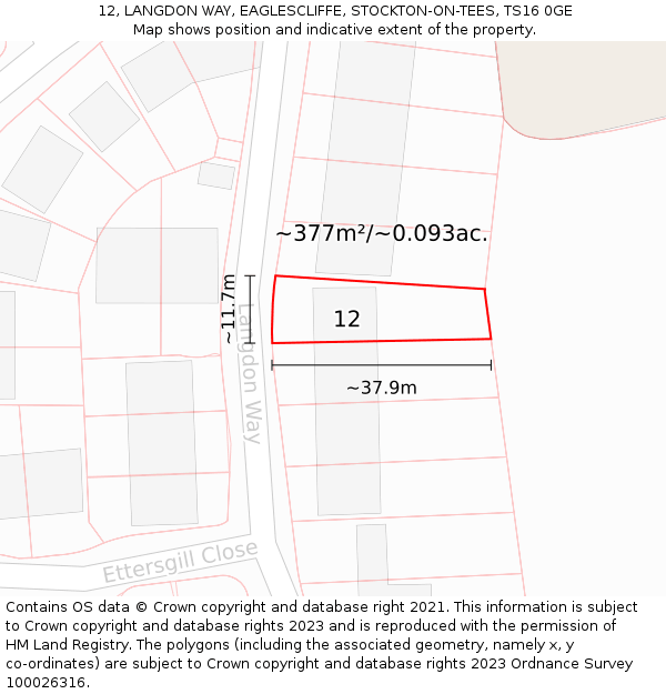 12, LANGDON WAY, EAGLESCLIFFE, STOCKTON-ON-TEES, TS16 0GE: Plot and title map