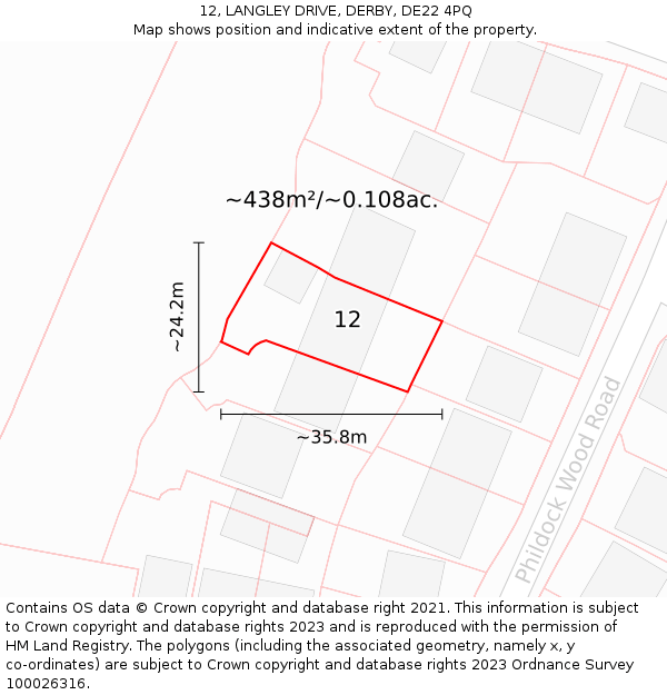 12, LANGLEY DRIVE, DERBY, DE22 4PQ: Plot and title map