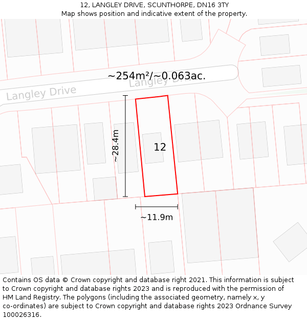 12, LANGLEY DRIVE, SCUNTHORPE, DN16 3TY: Plot and title map