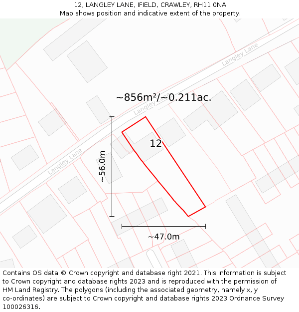 12, LANGLEY LANE, IFIELD, CRAWLEY, RH11 0NA: Plot and title map