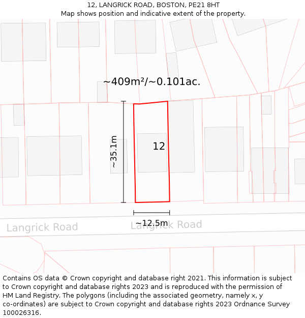 12, LANGRICK ROAD, BOSTON, PE21 8HT: Plot and title map