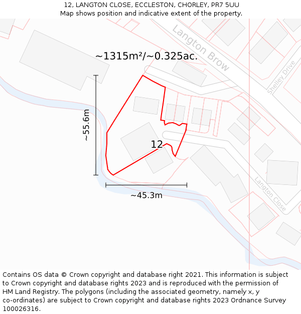 12, LANGTON CLOSE, ECCLESTON, CHORLEY, PR7 5UU: Plot and title map