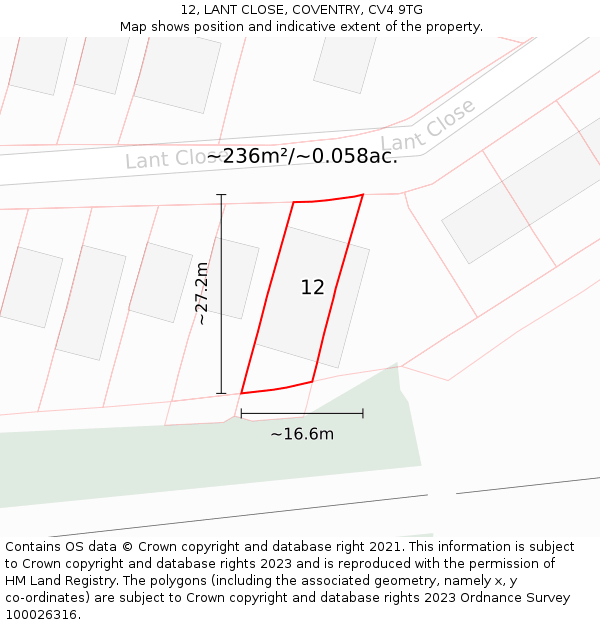12, LANT CLOSE, COVENTRY, CV4 9TG: Plot and title map