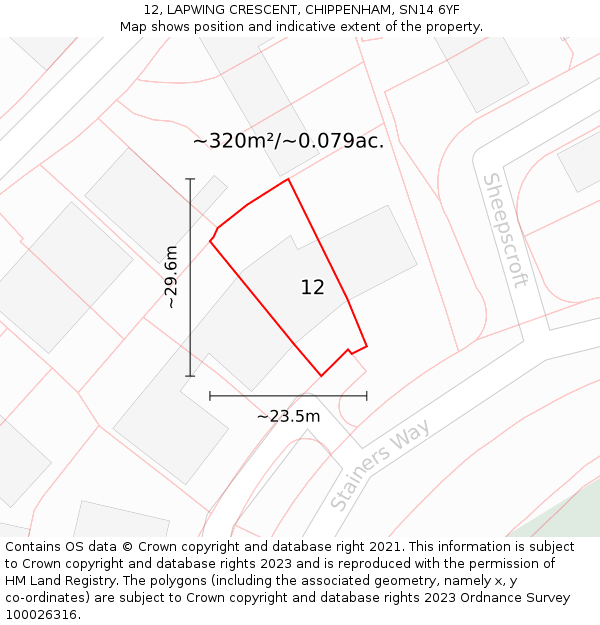 12, LAPWING CRESCENT, CHIPPENHAM, SN14 6YF: Plot and title map