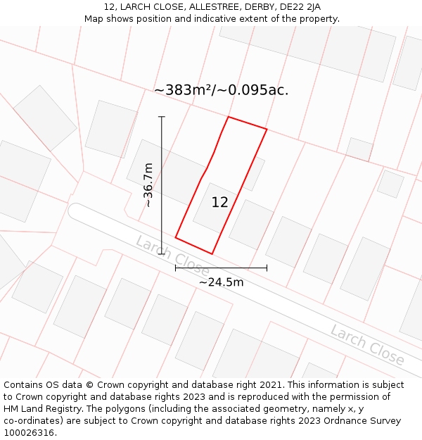 12, LARCH CLOSE, ALLESTREE, DERBY, DE22 2JA: Plot and title map