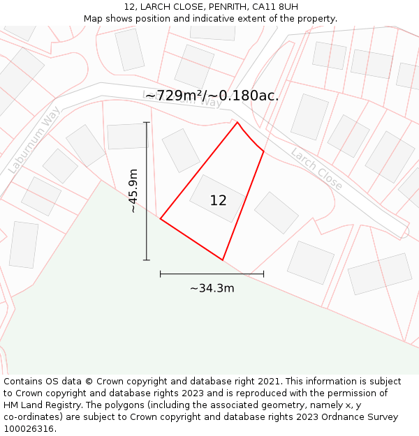 12, LARCH CLOSE, PENRITH, CA11 8UH: Plot and title map