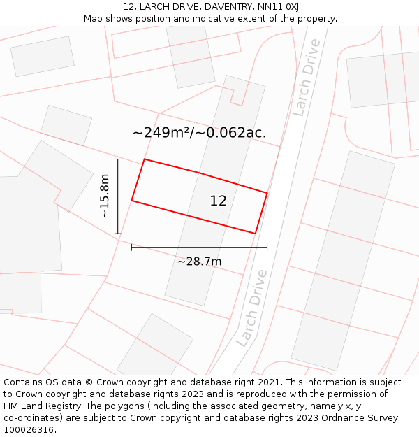 12, LARCH DRIVE, DAVENTRY, NN11 0XJ: Plot and title map
