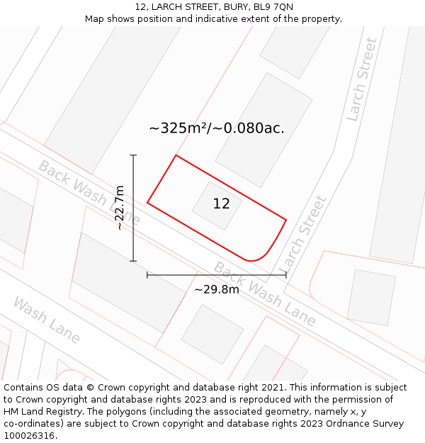 12, LARCH STREET, BURY, BL9 7QN: Plot and title map