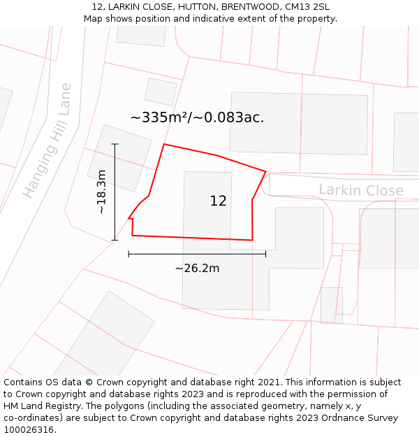 12, LARKIN CLOSE, HUTTON, BRENTWOOD, CM13 2SL: Plot and title map