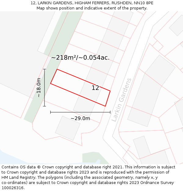 12, LARKIN GARDENS, HIGHAM FERRERS, RUSHDEN, NN10 8PE: Plot and title map