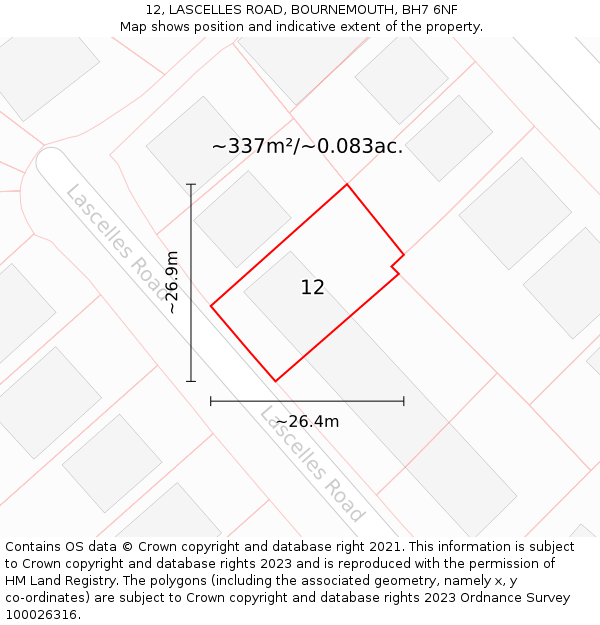 12, LASCELLES ROAD, BOURNEMOUTH, BH7 6NF: Plot and title map