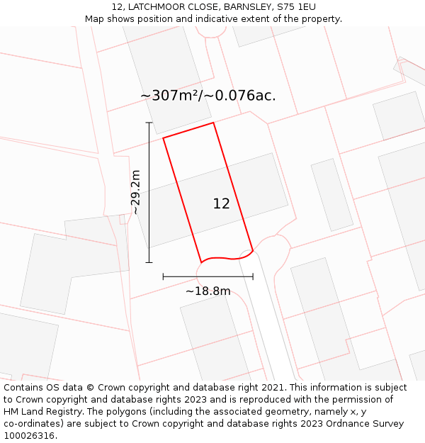 12, LATCHMOOR CLOSE, BARNSLEY, S75 1EU: Plot and title map