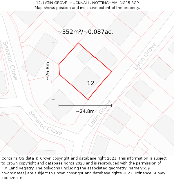 12, LATIN GROVE, HUCKNALL, NOTTINGHAM, NG15 8GP: Plot and title map