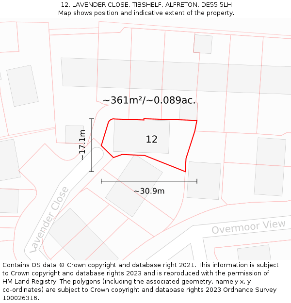 12, LAVENDER CLOSE, TIBSHELF, ALFRETON, DE55 5LH: Plot and title map