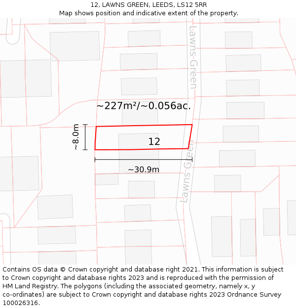 12, LAWNS GREEN, LEEDS, LS12 5RR: Plot and title map