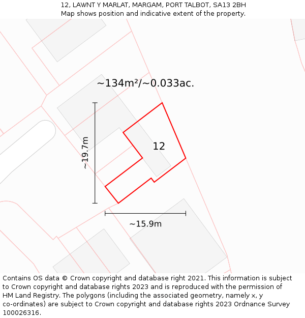 12, LAWNT Y MARLAT, MARGAM, PORT TALBOT, SA13 2BH: Plot and title map
