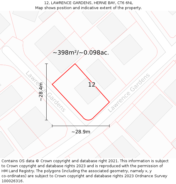 12, LAWRENCE GARDENS, HERNE BAY, CT6 6NL: Plot and title map