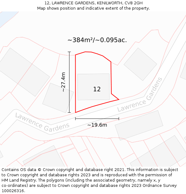 12, LAWRENCE GARDENS, KENILWORTH, CV8 2GH: Plot and title map