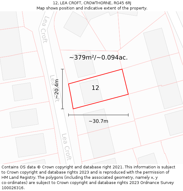 12, LEA CROFT, CROWTHORNE, RG45 6RJ: Plot and title map