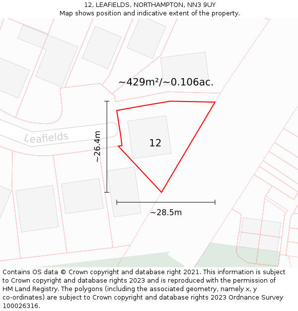 12, LEAFIELDS, NORTHAMPTON, NN3 9UY: Plot and title map