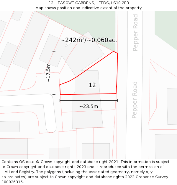 12, LEASOWE GARDENS, LEEDS, LS10 2ER: Plot and title map