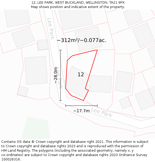 12, LEE PARK, WEST BUCKLAND, WELLINGTON, TA21 9PX: Plot and title map