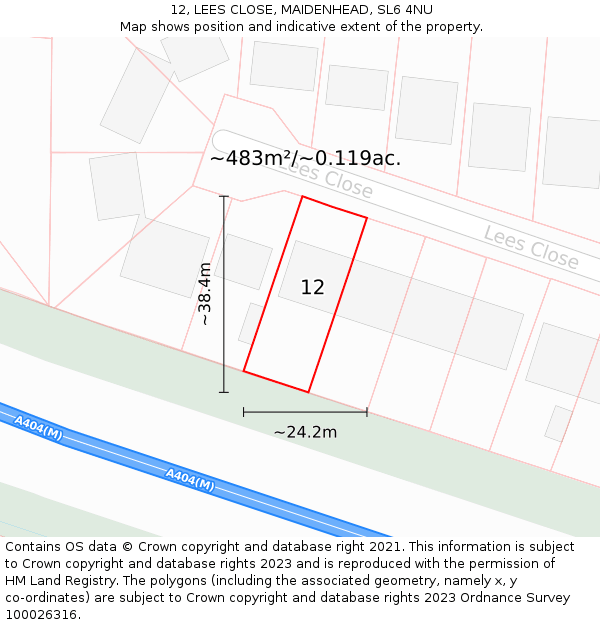 12, LEES CLOSE, MAIDENHEAD, SL6 4NU: Plot and title map