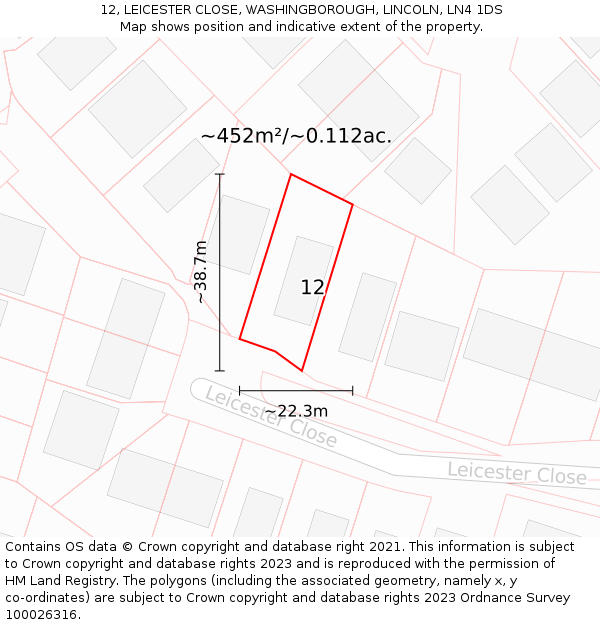 12, LEICESTER CLOSE, WASHINGBOROUGH, LINCOLN, LN4 1DS: Plot and title map