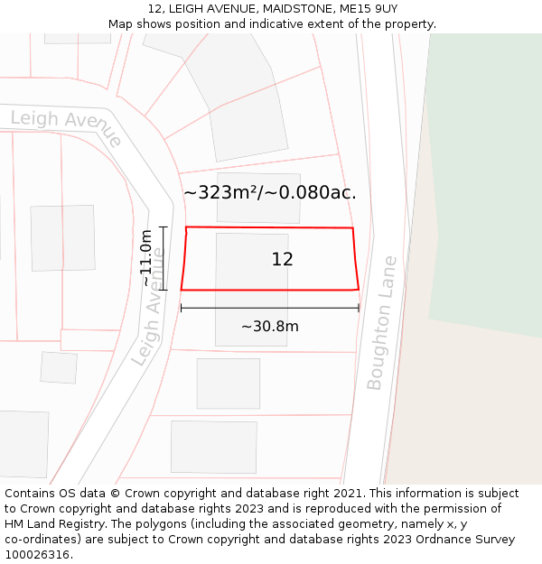12, LEIGH AVENUE, MAIDSTONE, ME15 9UY: Plot and title map