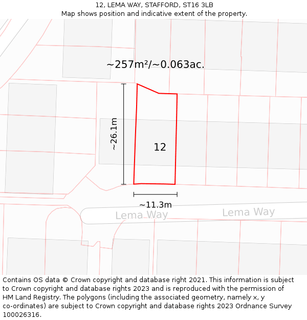 12, LEMA WAY, STAFFORD, ST16 3LB: Plot and title map