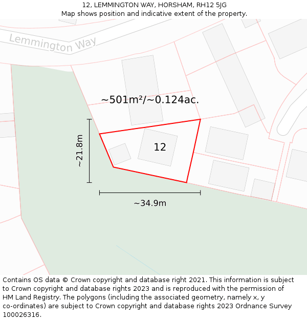 12, LEMMINGTON WAY, HORSHAM, RH12 5JG: Plot and title map