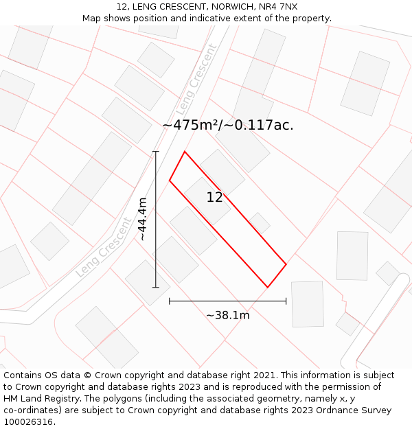 12, LENG CRESCENT, NORWICH, NR4 7NX: Plot and title map