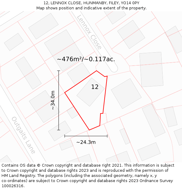 12, LENNOX CLOSE, HUNMANBY, FILEY, YO14 0PY: Plot and title map