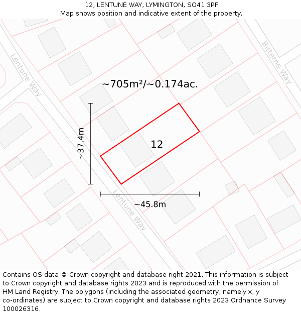 12, LENTUNE WAY, LYMINGTON, SO41 3PF: Plot and title map