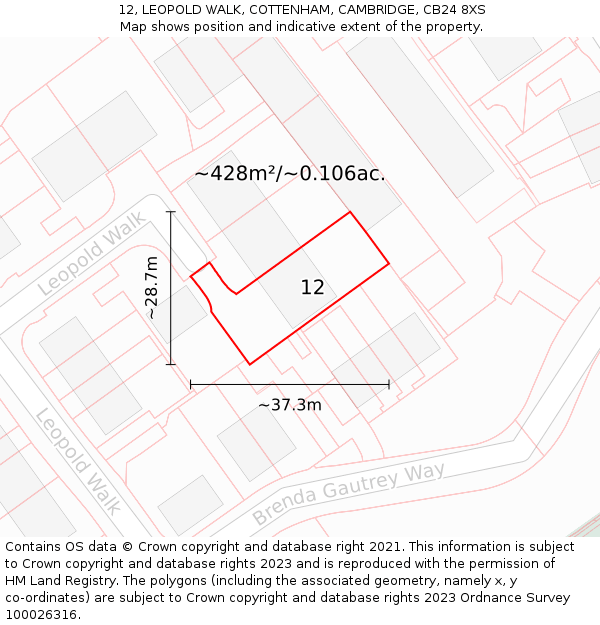 12, LEOPOLD WALK, COTTENHAM, CAMBRIDGE, CB24 8XS: Plot and title map