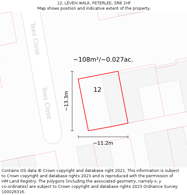 12, LEVEN WALK, PETERLEE, SR8 1HF: Plot and title map